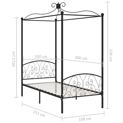 Letto a Baldacchino Nero in Metallo 100x200 cm | homemem39