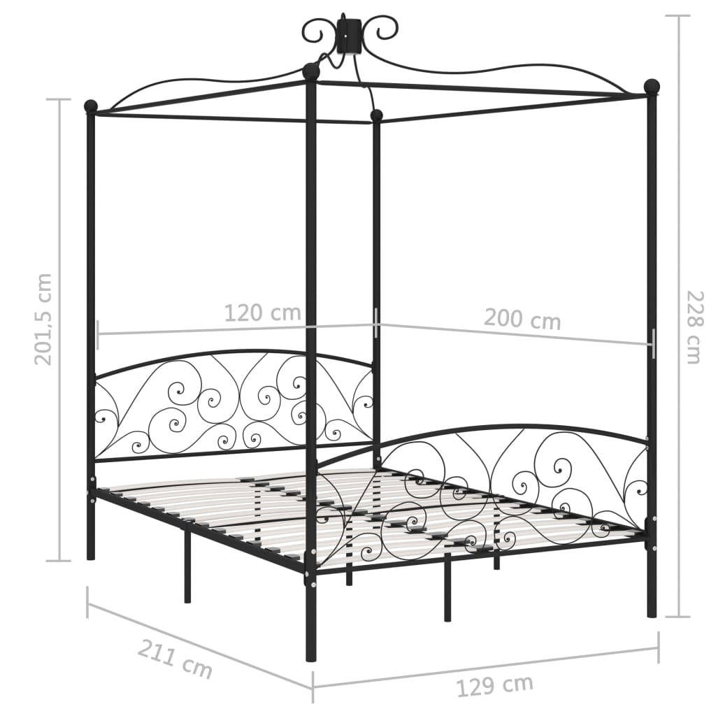Letto a Baldacchino Nero in Metallo 120x200 cm | homemem39