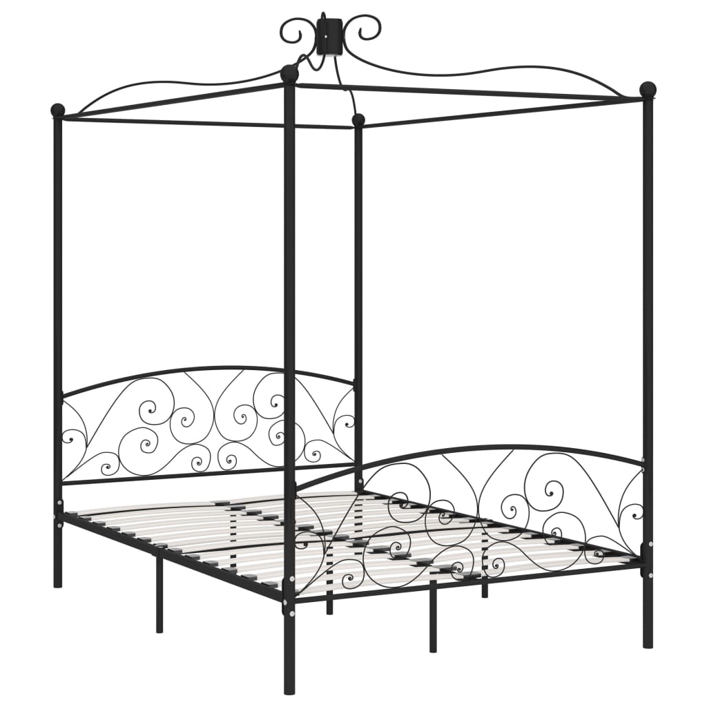 Letto a Baldacchino Nero in Metallo 140x200 cm