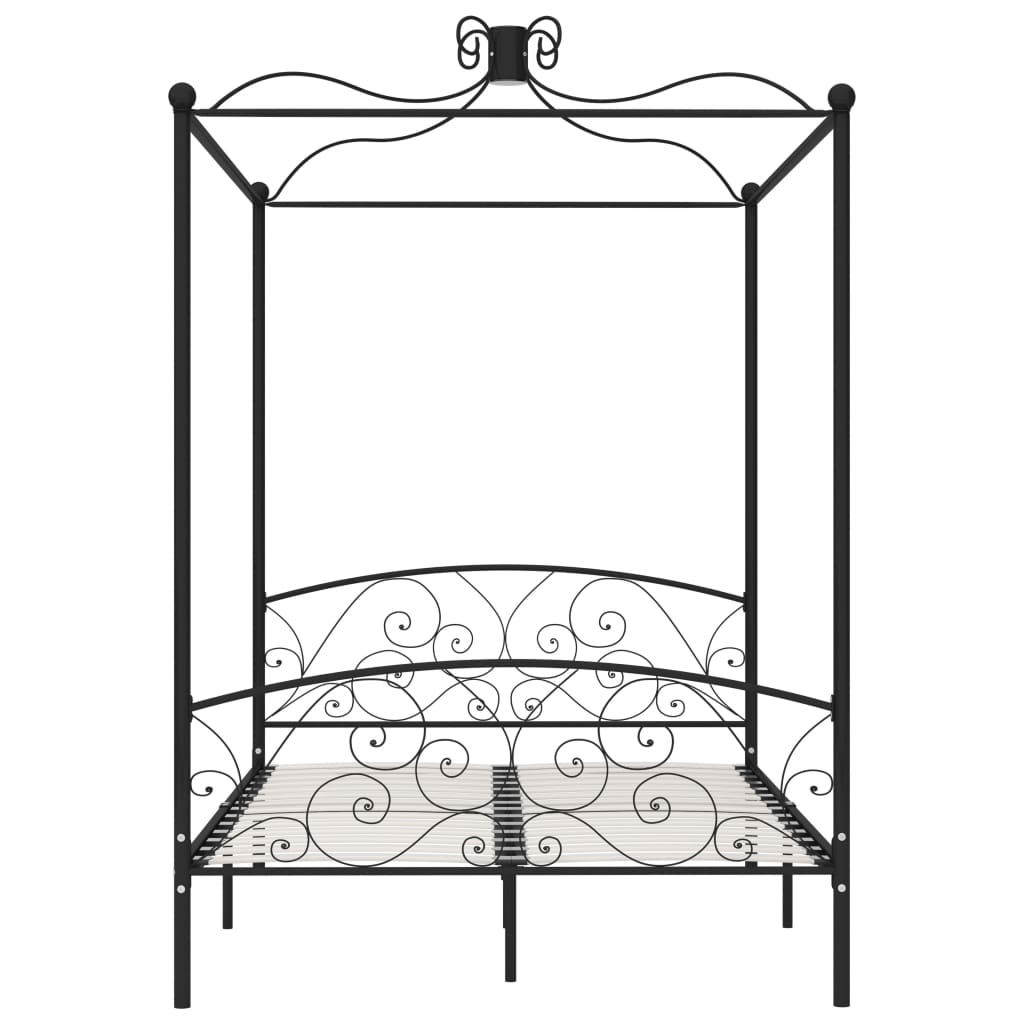 Letto a Baldacchino Nero in Metallo 140x200 cm