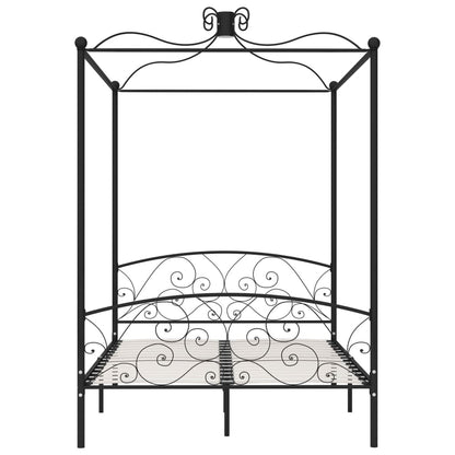 Letto a Baldacchino Nero in Metallo 140x200 cm