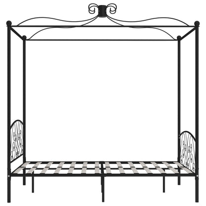 Letto a Baldacchino Nero in Metallo 140x200 cm