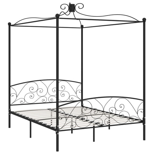 Letto a Baldacchino Nero in Metallo 160x200 cm | homemem39