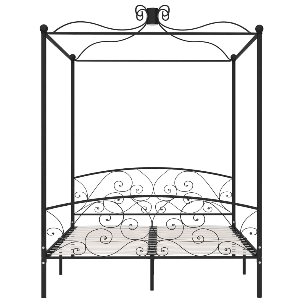 Letto a Baldacchino Nero in Metallo 160x200 cm