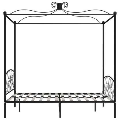 Letto a Baldacchino Nero in Metallo 160x200 cm