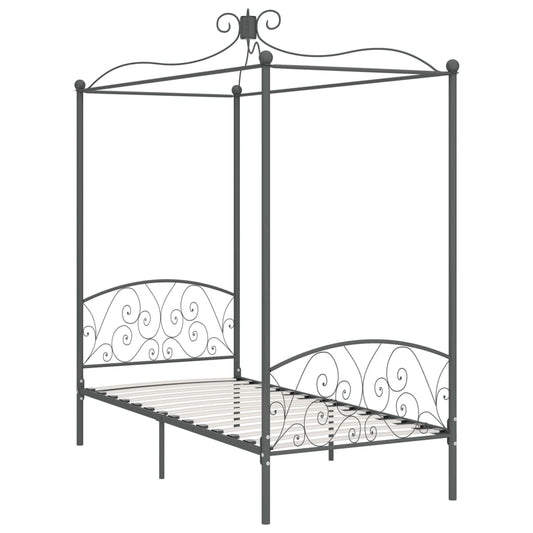 Letto a Baldacchino Grigio in Metallo 90x200 cm | homemem39