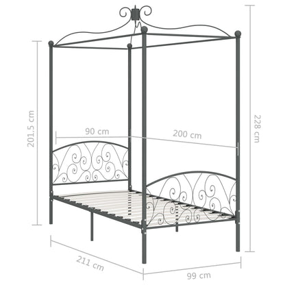 Letto a Baldacchino Grigio in Metallo 90x200 cm | homemem39