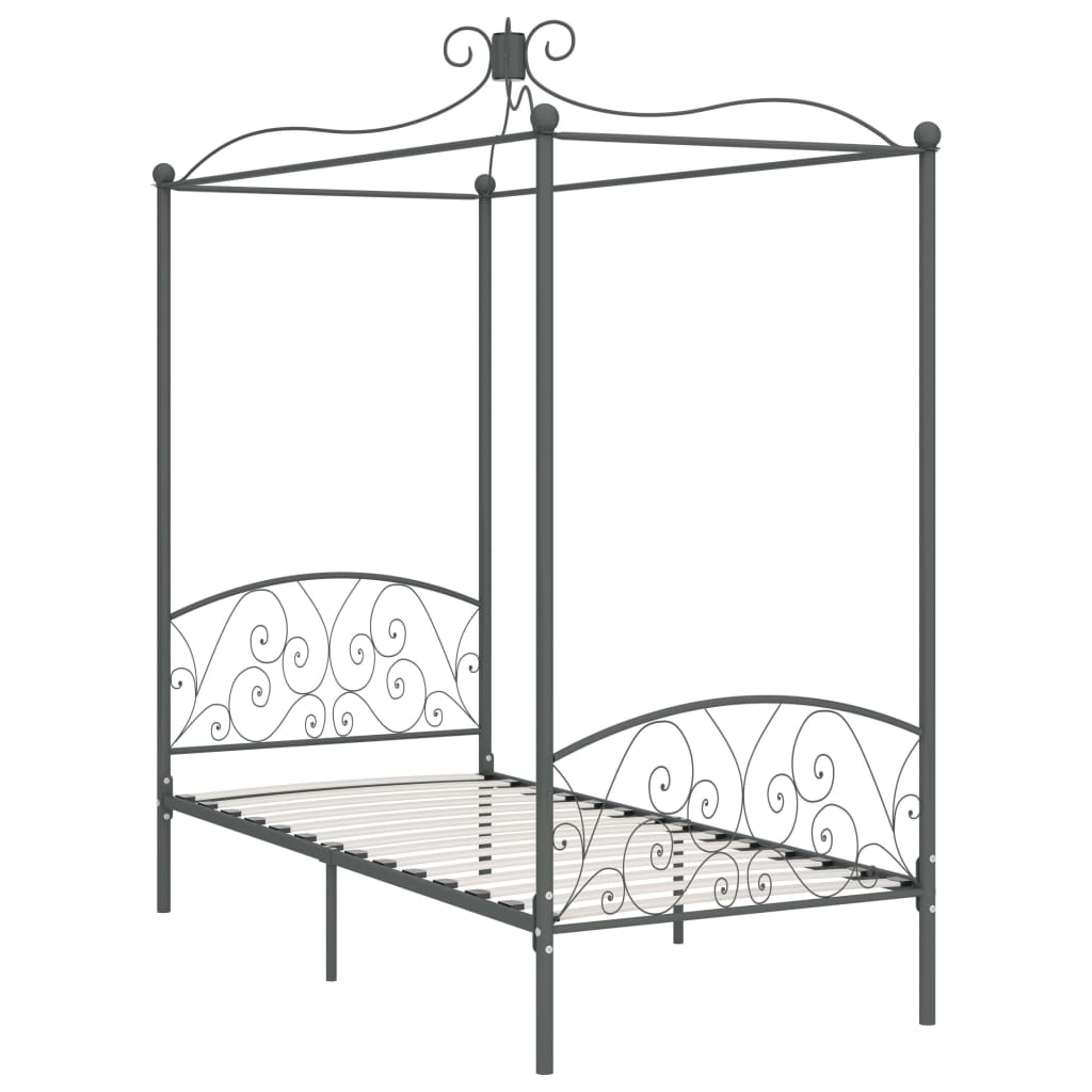 Letto a Baldacchino Grigio in Metallo 100x200 cm | homemem39