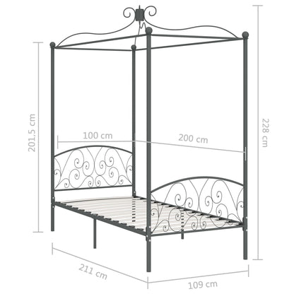 Letto a Baldacchino Grigio in Metallo 100x200 cm | homemem39