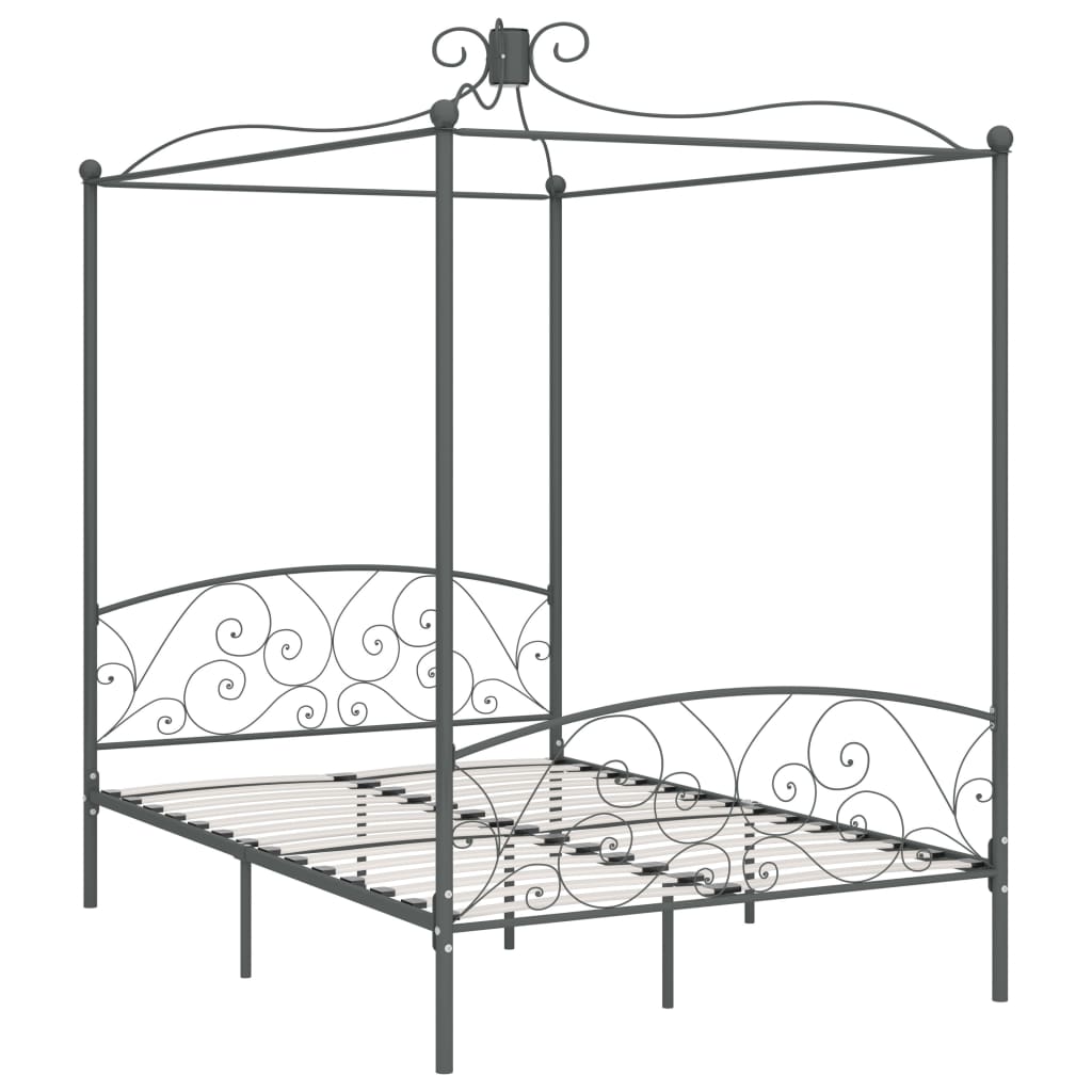 Letto a Baldacchino Grigio in Metallo 120x200 cm | homemem39
