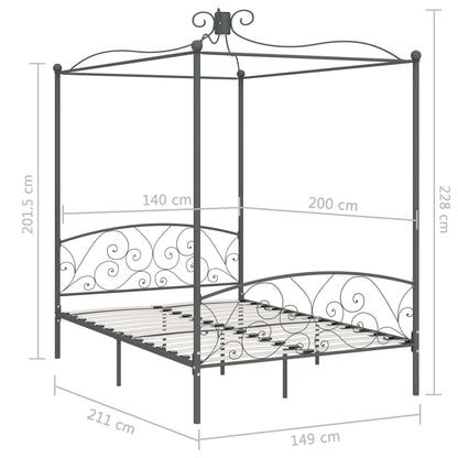 Letto a Baldacchino Grigio in Metallo 140x200 cm | homemem39