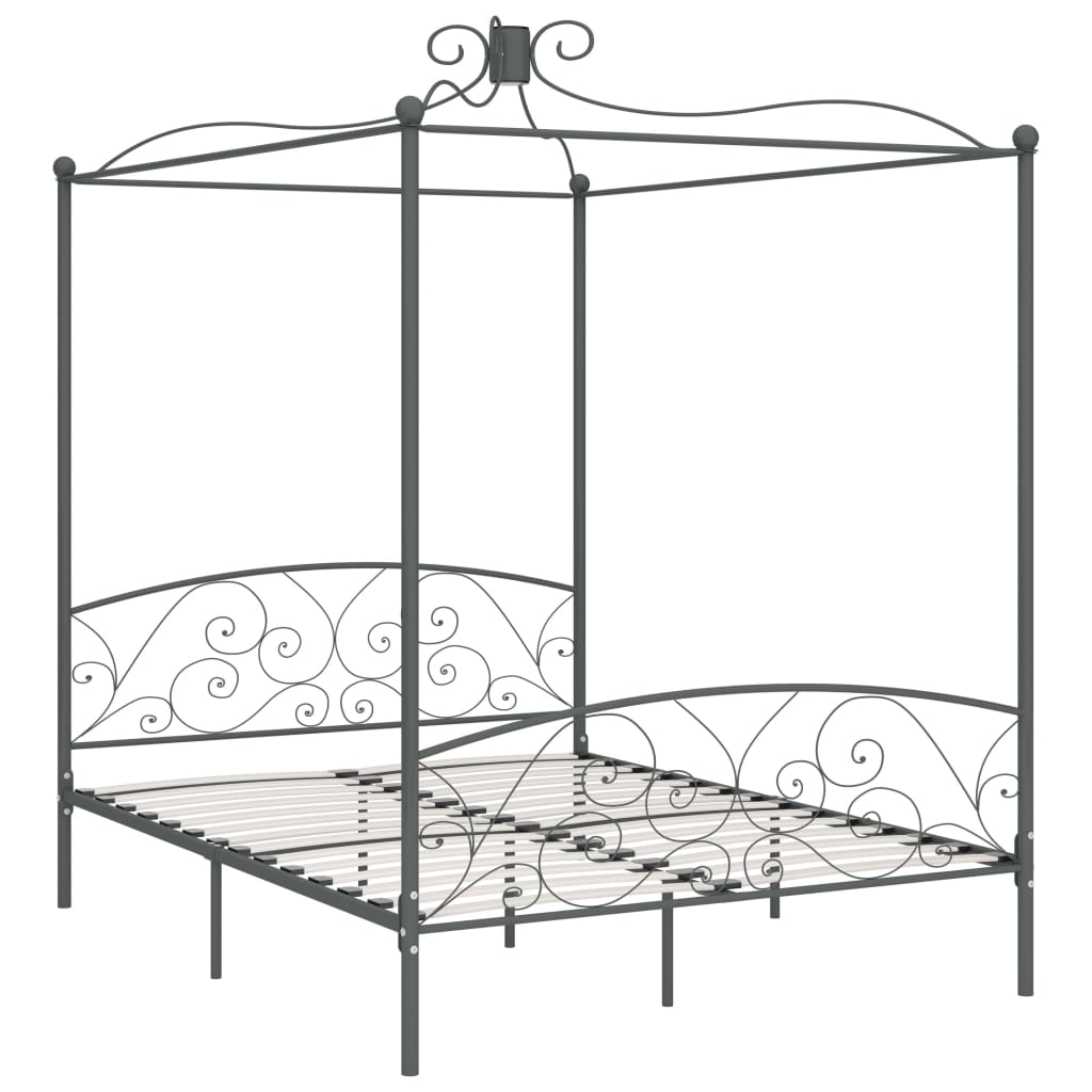 Letto a Baldacchino Grigio in Metallo 160x200 cm | homemem39
