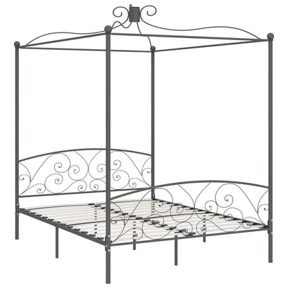 Letto a Baldacchino Grigio in Metallo 160x200 cm | homemem39