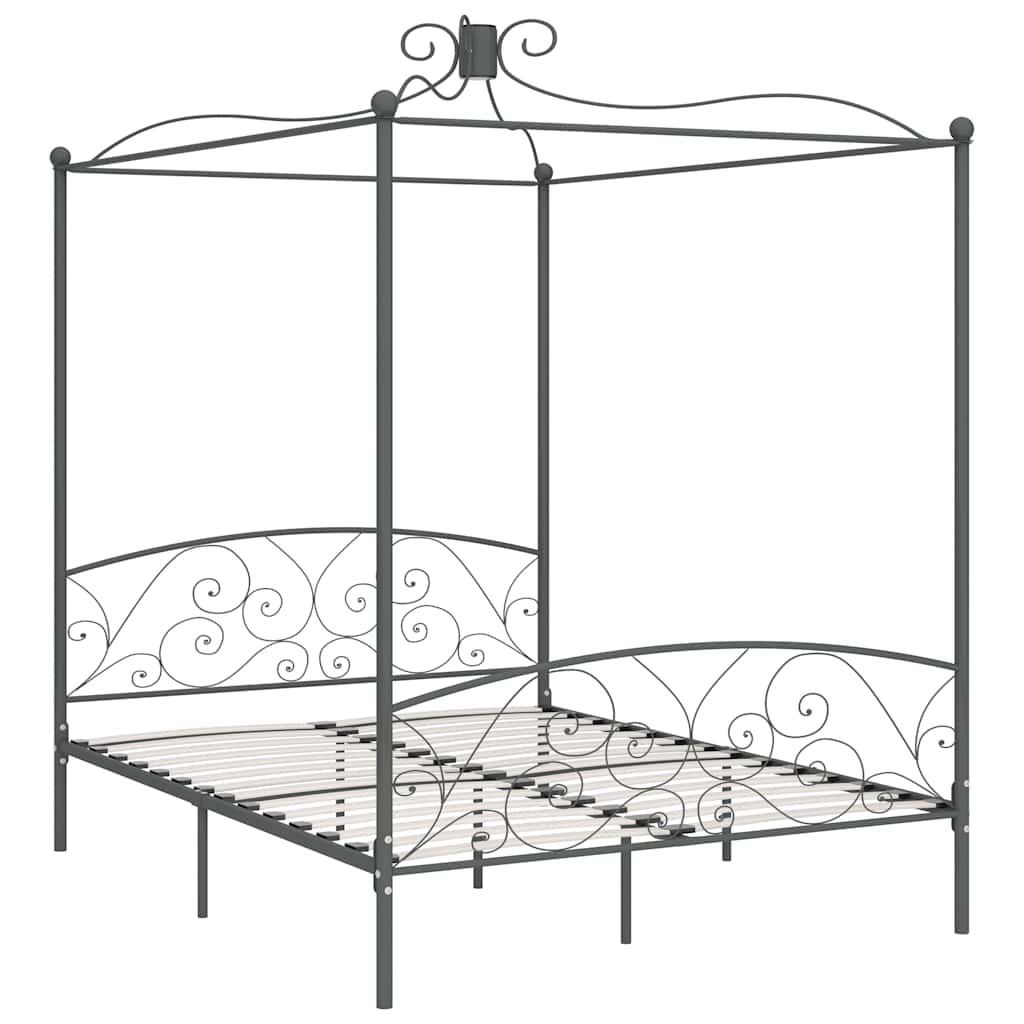 Letto a Baldacchino Grigio in Metallo 180x200 cm | homemem39