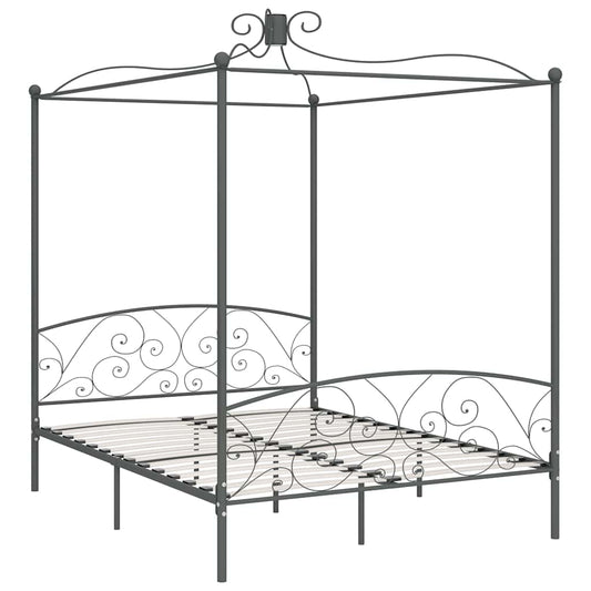 Letto a Baldacchino Grigio in Metallo 180x200 cm | homemem39