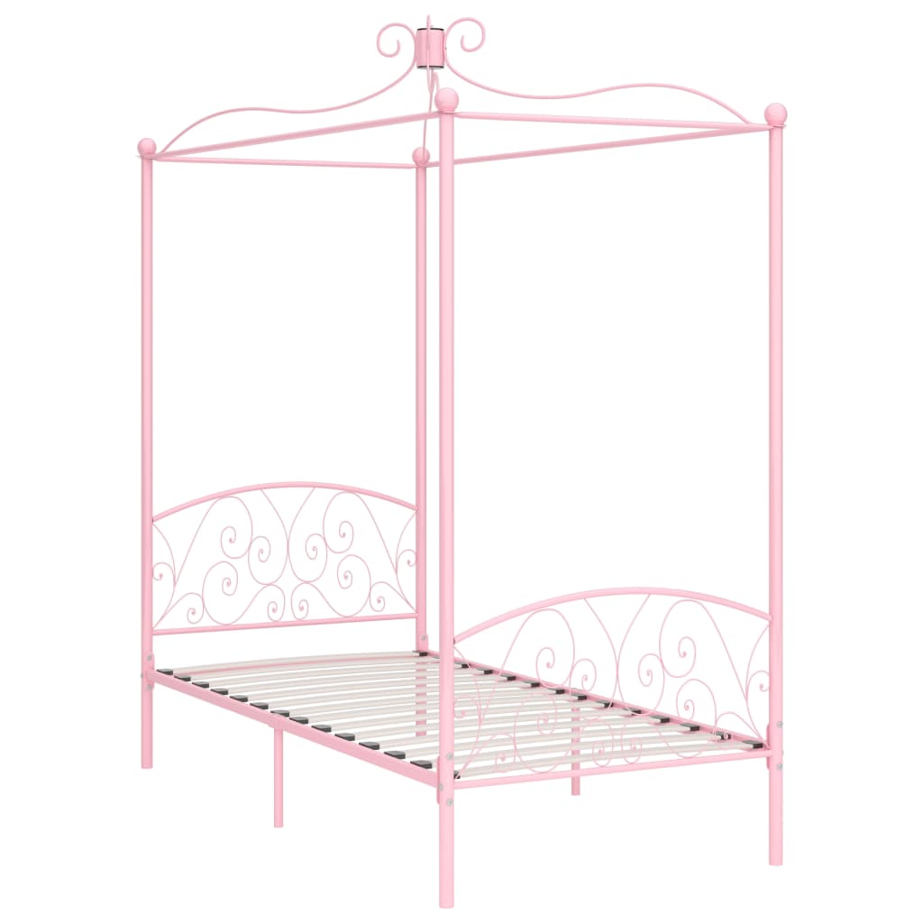 Letto a Baldacchino Rosa in Metallo 100x200 cm | homemem39