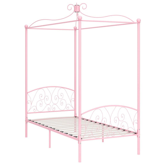 Letto a Baldacchino Rosa in Metallo 100x200 cm | homemem39