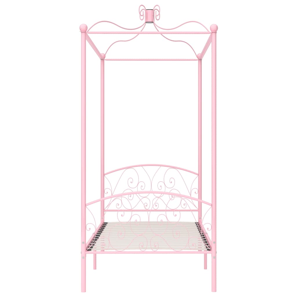 Letto a Baldacchino Rosa in Metallo 100x200 cm | homemem39