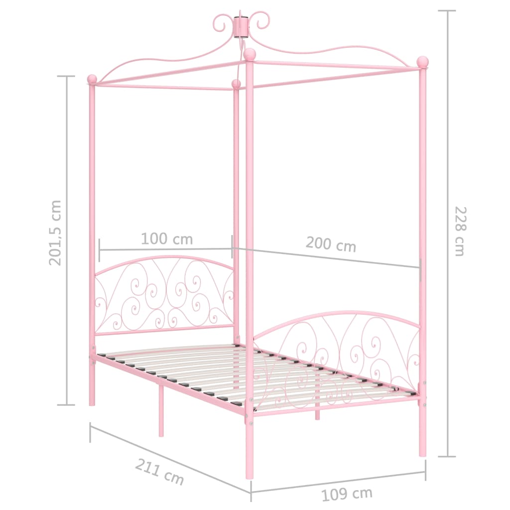 Letto a Baldacchino Rosa in Metallo 100x200 cm | homemem39