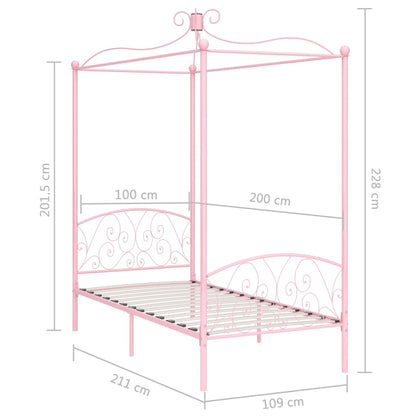 Letto a Baldacchino Rosa in Metallo 100x200 cm | homemem39