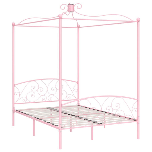 Letto a Baldacchino Rosa in Metallo 120x200 cm | homemem39