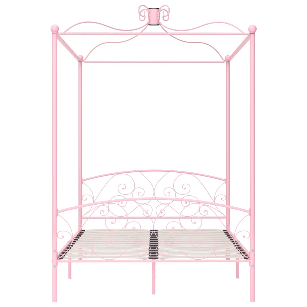 Letto a Baldacchino Rosa in Metallo 120x200 cm | homemem39