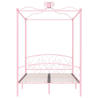 Letto a Baldacchino Rosa in Metallo 120x200 cm | homemem39