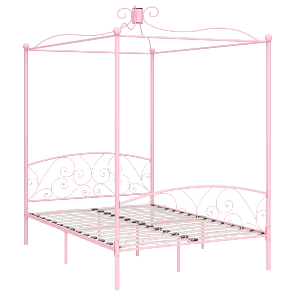 Letto a Baldacchino Rosa in Metallo 140x200 cm | homemem39