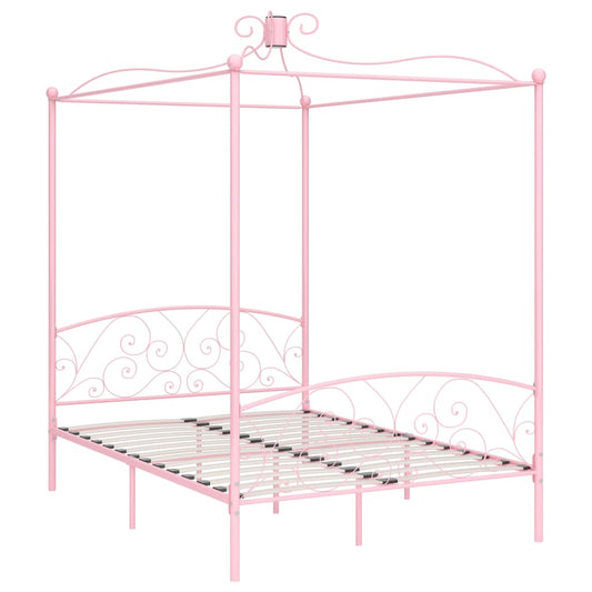 Letto a Baldacchino Rosa in Metallo 140x200 cm | homemem39