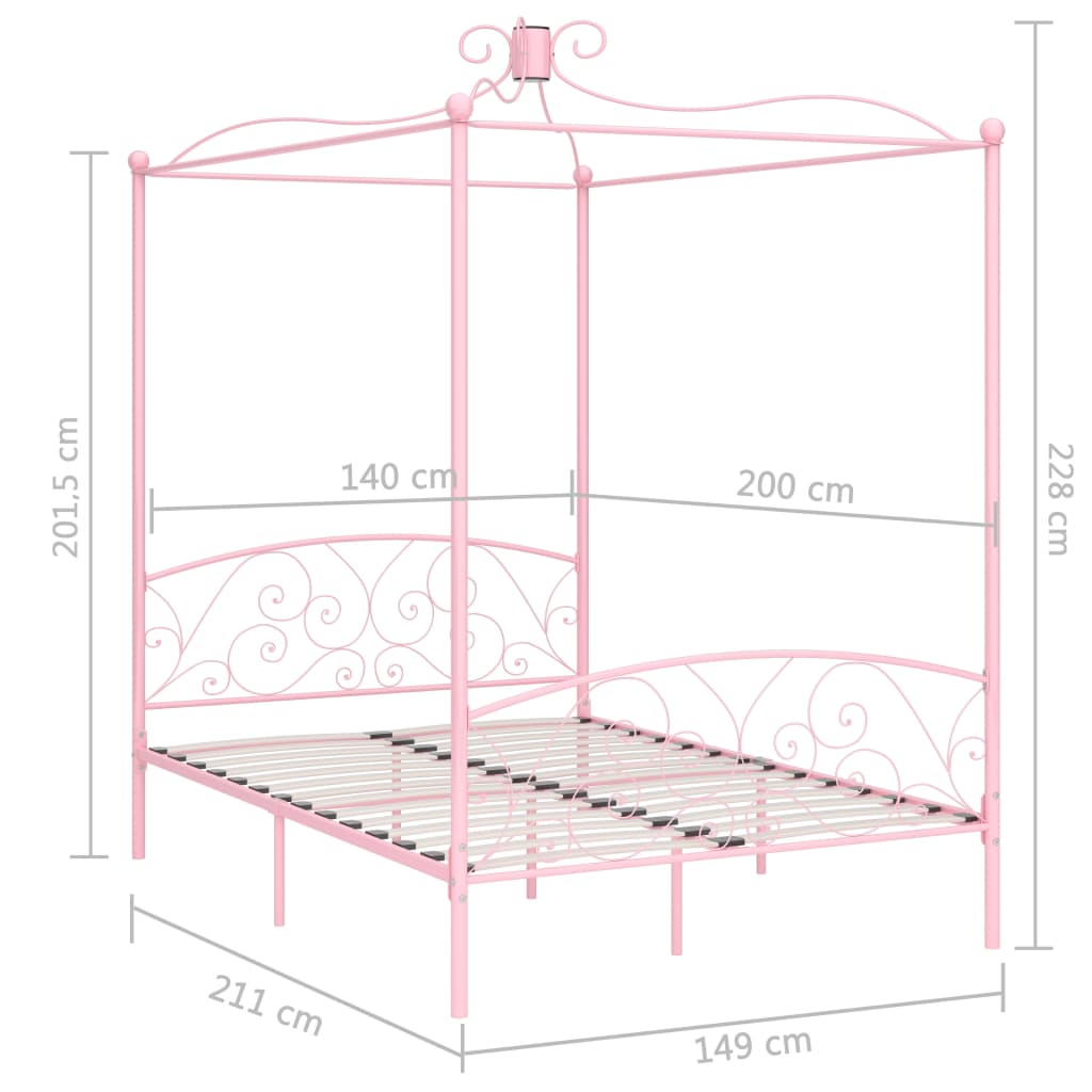 Letto a Baldacchino Rosa in Metallo 140x200 cm | homemem39