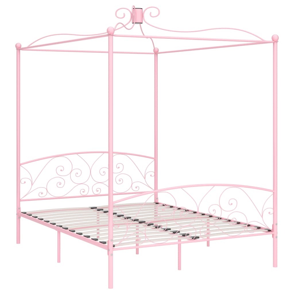 Letto a Baldacchino Rosa in Metallo 160x200 cm | homemem39