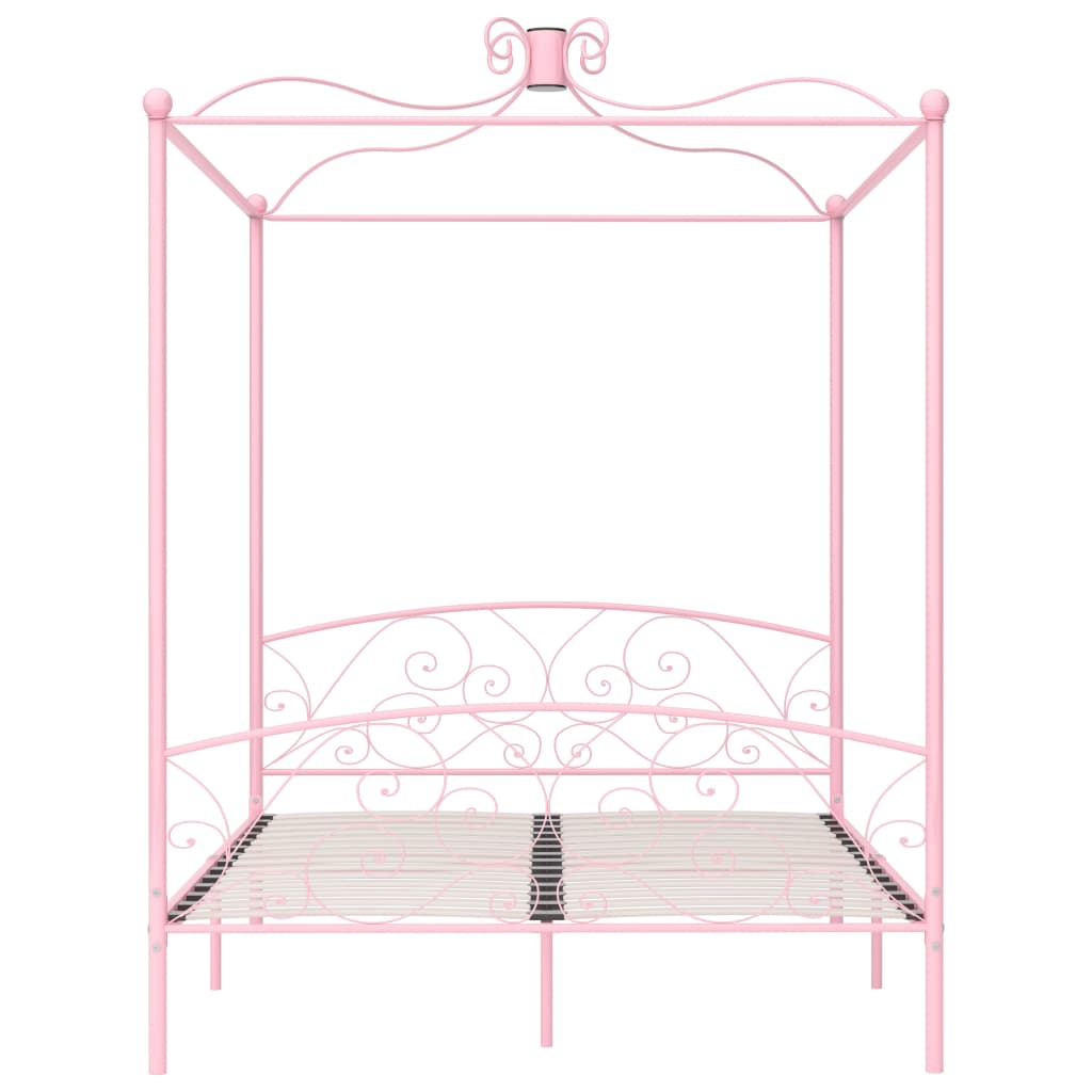 Letto a Baldacchino Rosa in Metallo 160x200 cm | homemem39