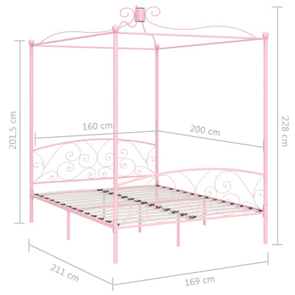 Letto a Baldacchino Rosa in Metallo 160x200 cm | homemem39