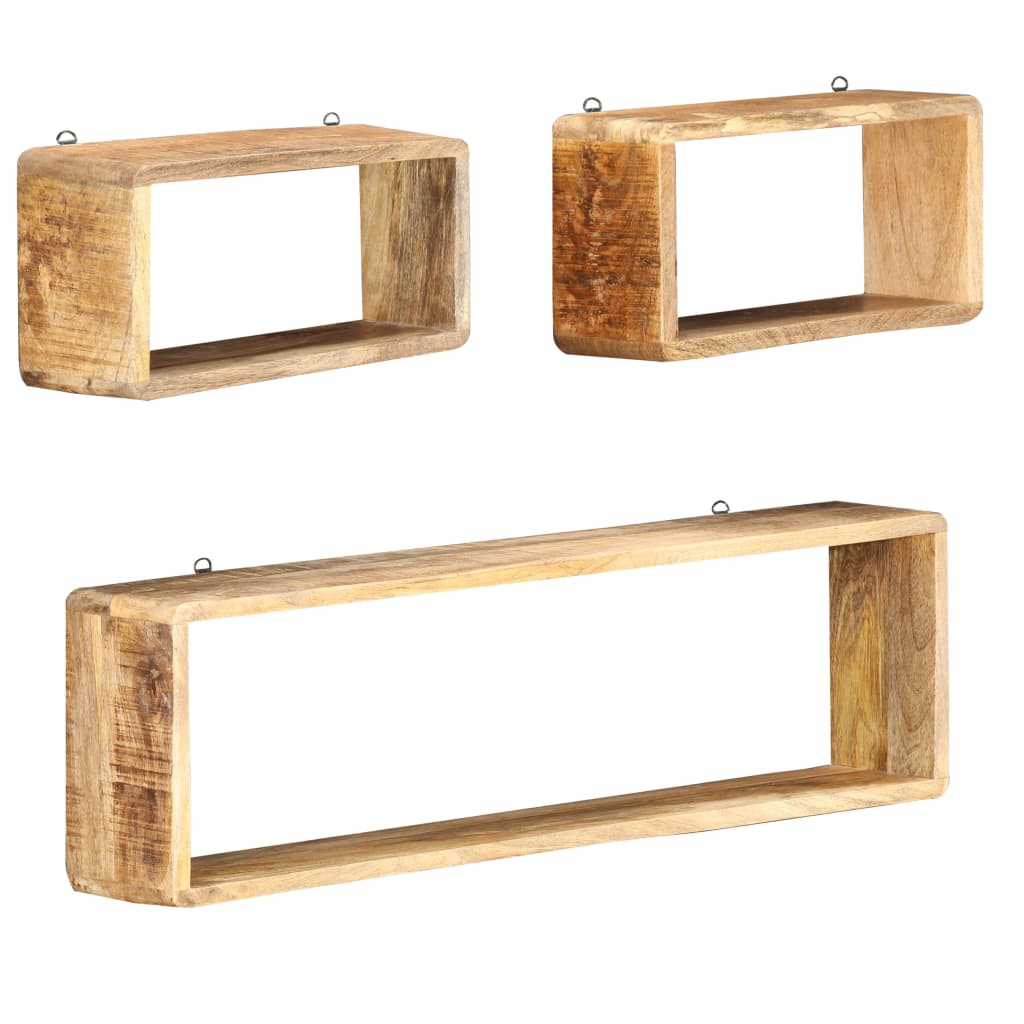 Set Mensole Cubiche da Parete 3 pz in Legno Massello di Mango | homemem39