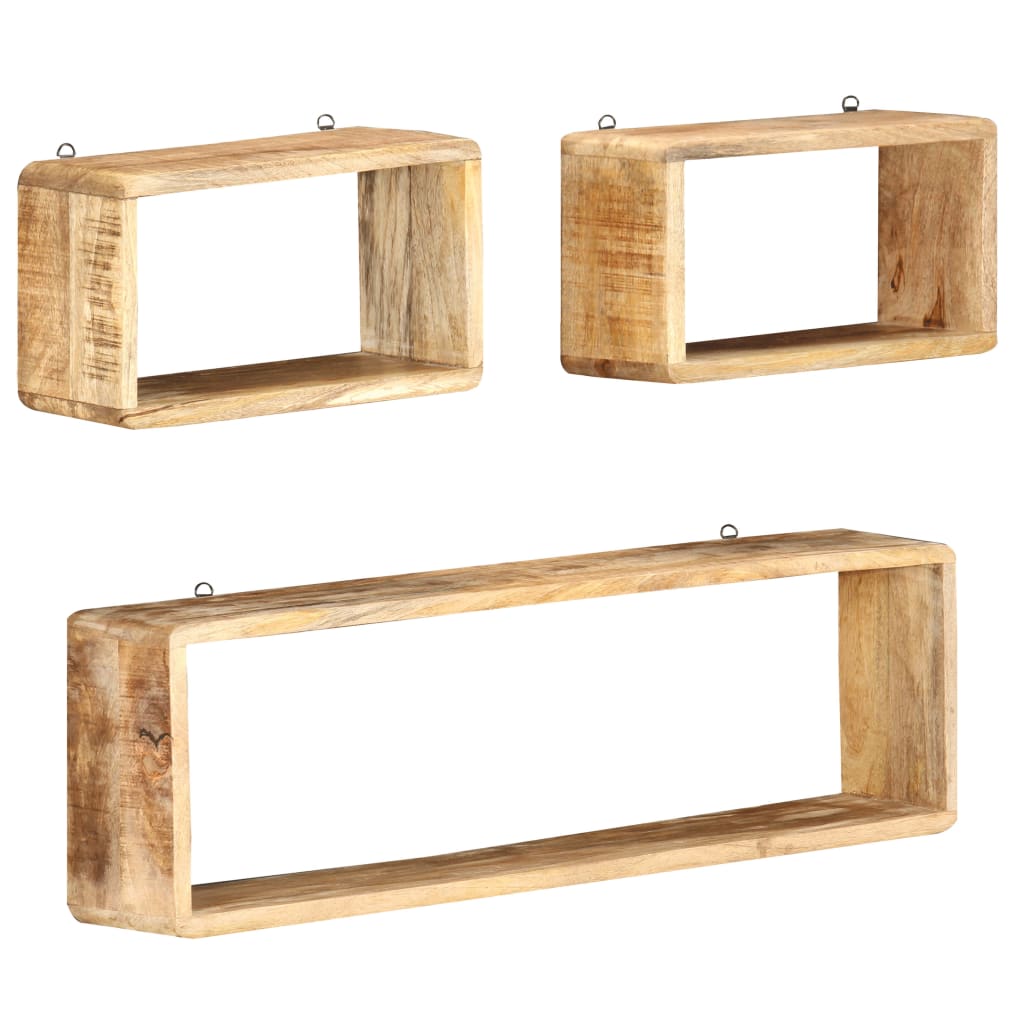 Set Mensole Cubiche da Parete 3 pz in Legno Massello di Mango | homemem39