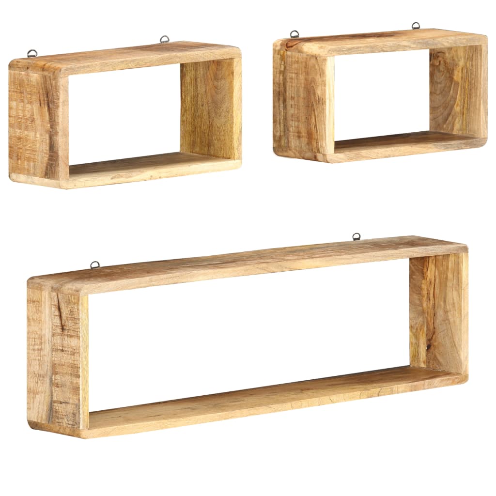 Set Mensole Cubiche da Parete 3 pz in Legno Massello di Mango | homemem39