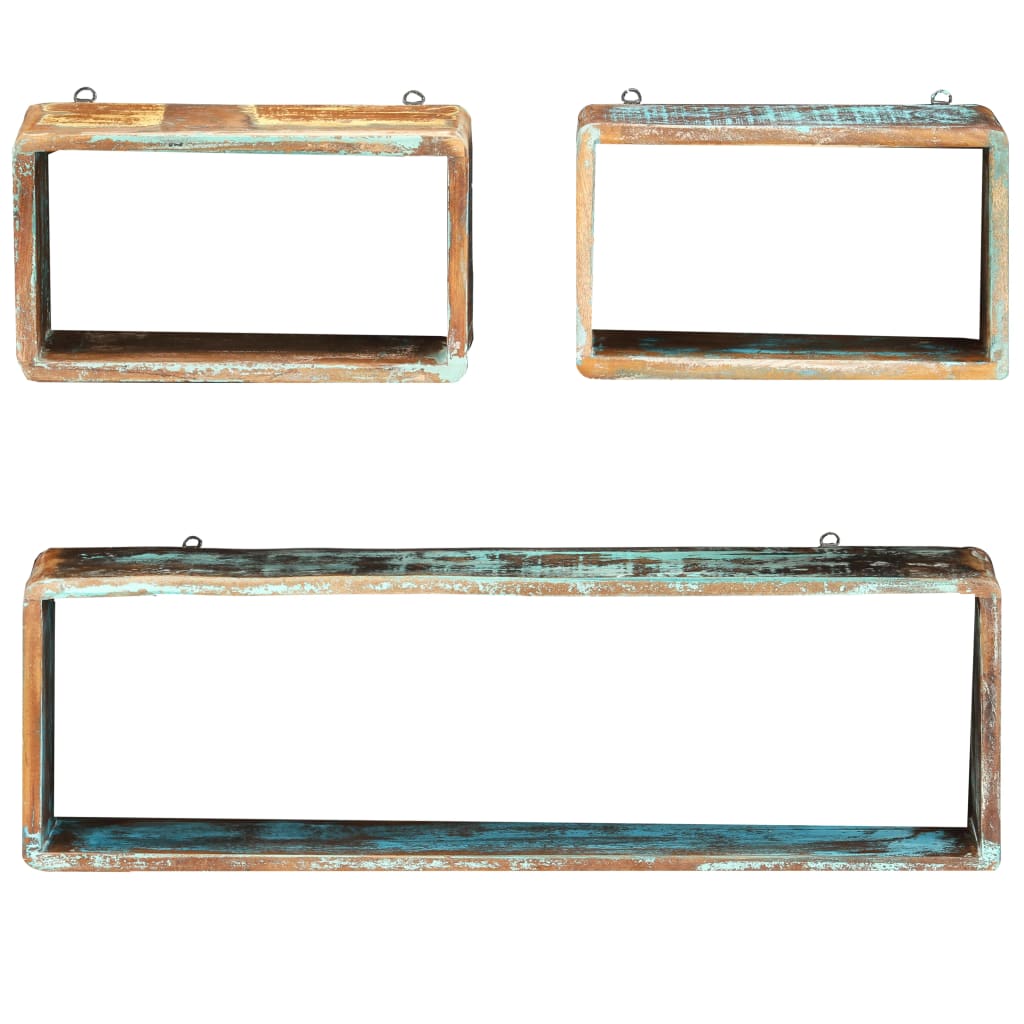Set Mensole Cubiche da Parete 3pz in Legno Massello di Recupero | homemem39