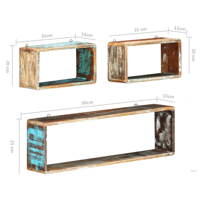Set Mensole Cubiche da Parete 3pz in Legno Massello di Recupero | homemem39