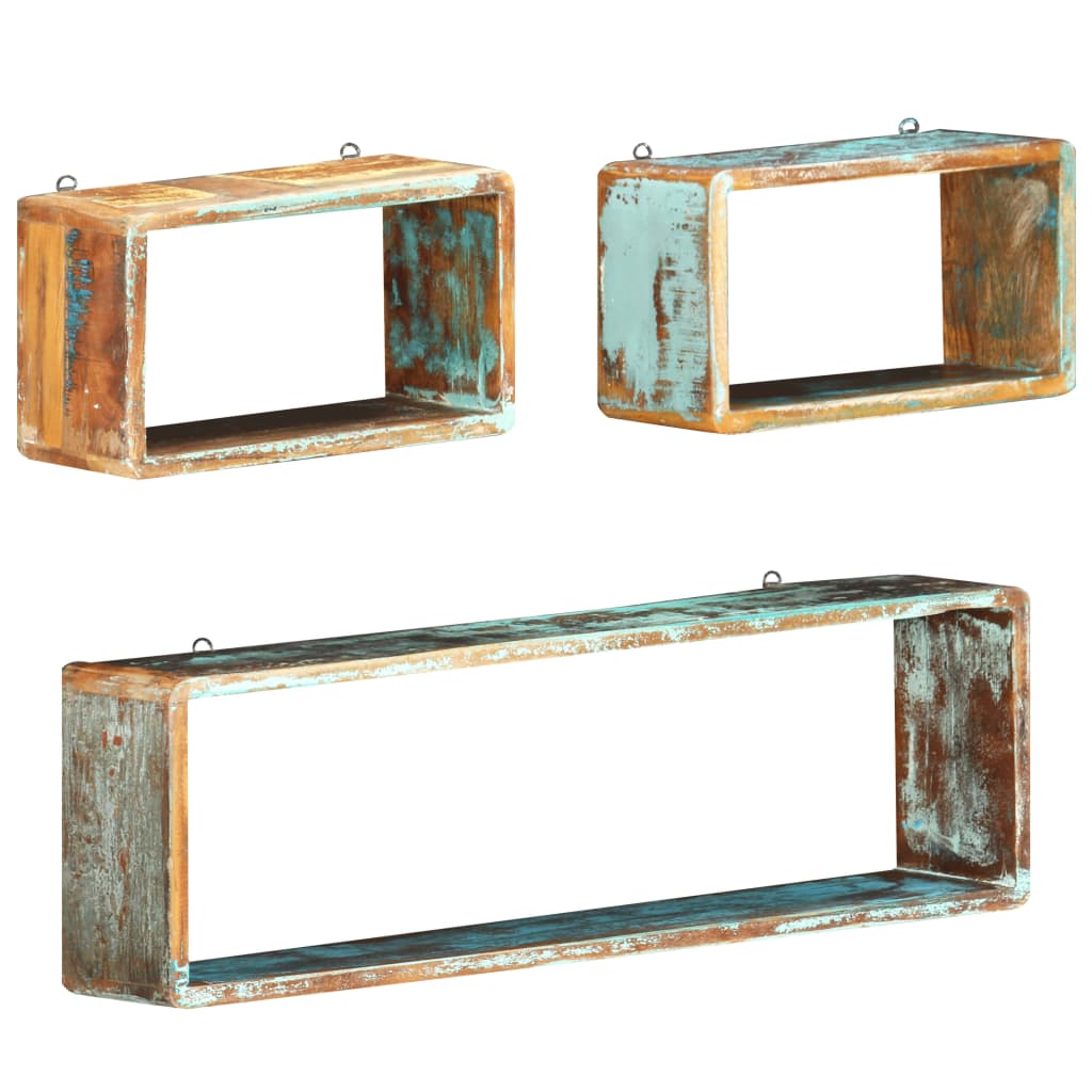 Set Mensole Cubiche da Parete 3pz in Legno Massello di Recupero | homemem39