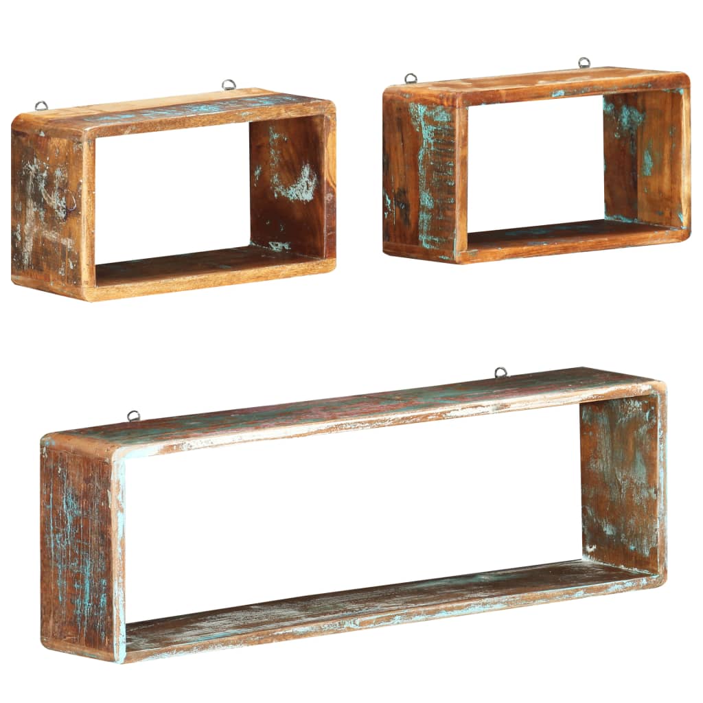 Set Mensole Cubiche da Parete 3pz in Legno Massello di Recupero | homemem39