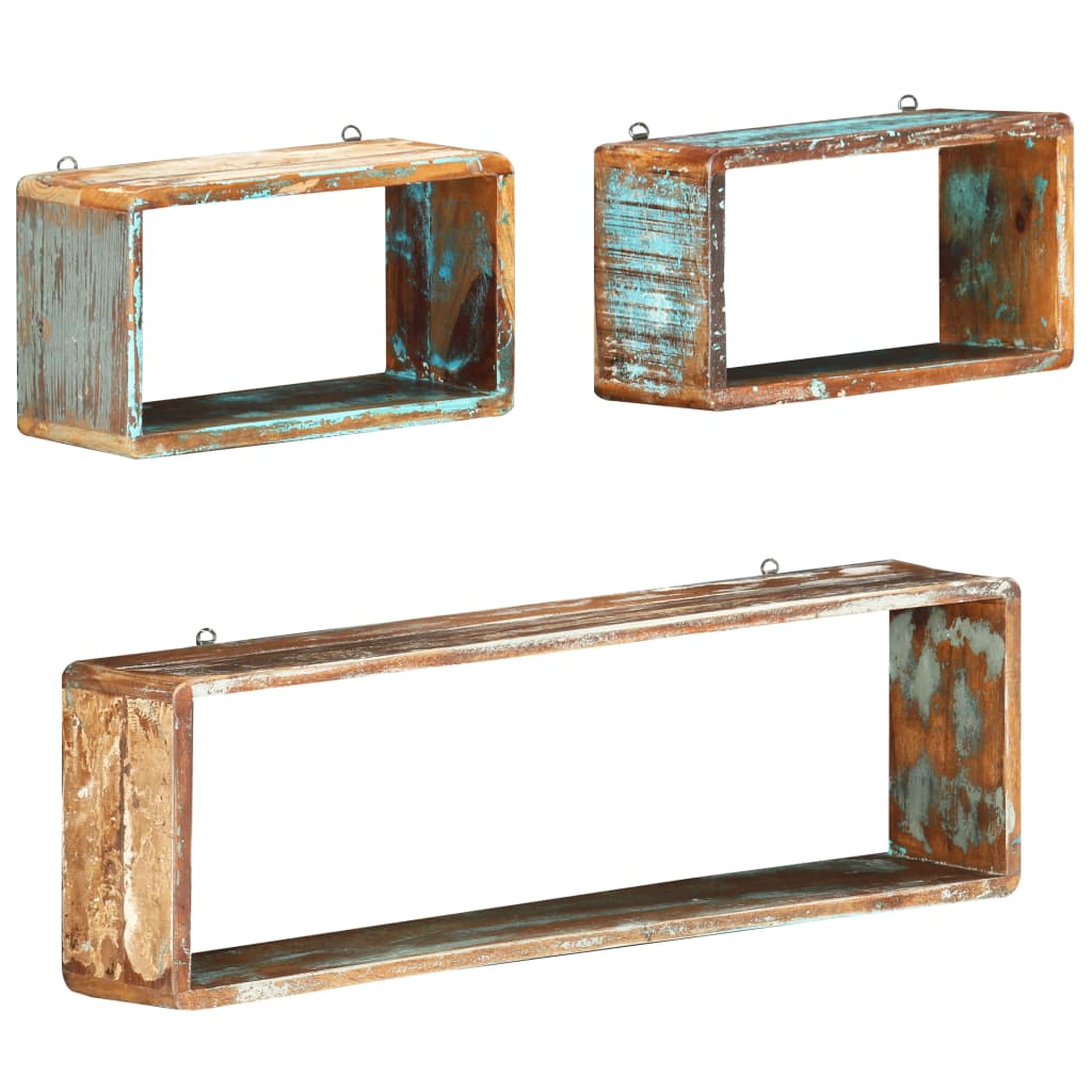 Set Mensole Cubiche da Parete 3pz in Legno Massello di Recupero | homemem39