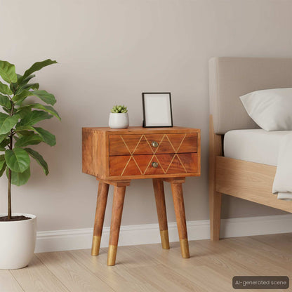 Comodino 40x30x58 cm in Legno Massello di Mango