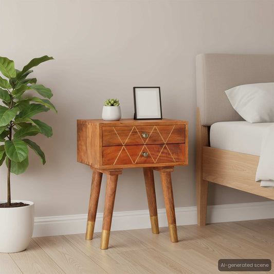 Comodino 40x30x58 cm in Legno Massello di Mango