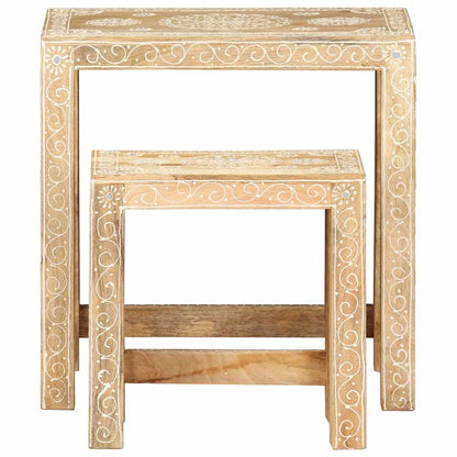 Set Tavolini da Salotto 2 pz in Legno Massello di Mango | homemem39