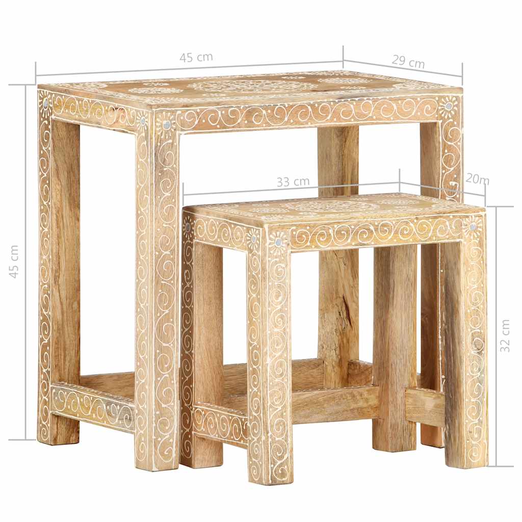 Set Tavolini da Salotto 2 pz in Legno Massello di Mango | homemem39