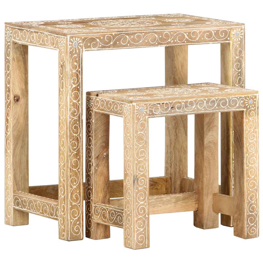 Set Tavolini da Salotto 2 pz in Legno Massello di Mango | homemem39