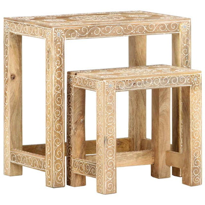 Set Tavolini da Salotto 2 pz in Legno Massello di Mango | homemem39