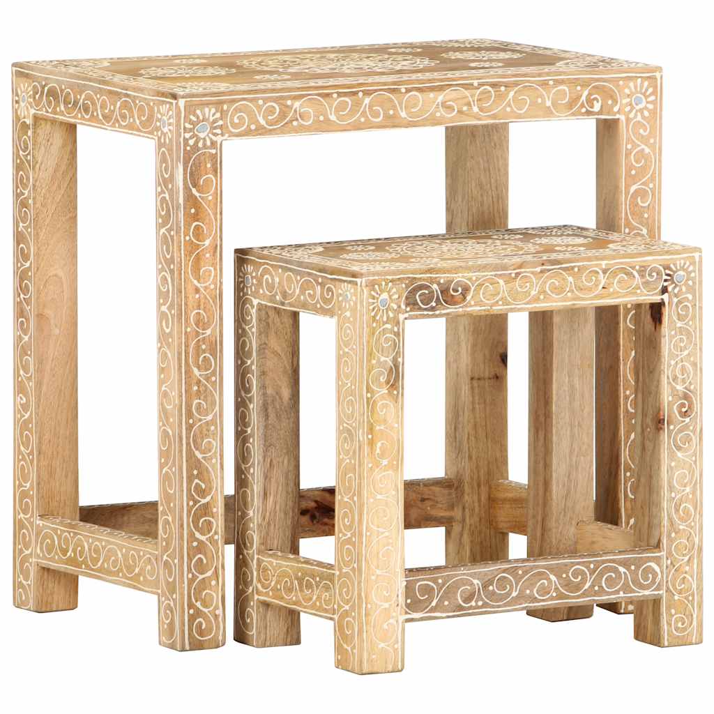 Set Tavolini da Salotto 2 pz in Legno Massello di Mango | homemem39