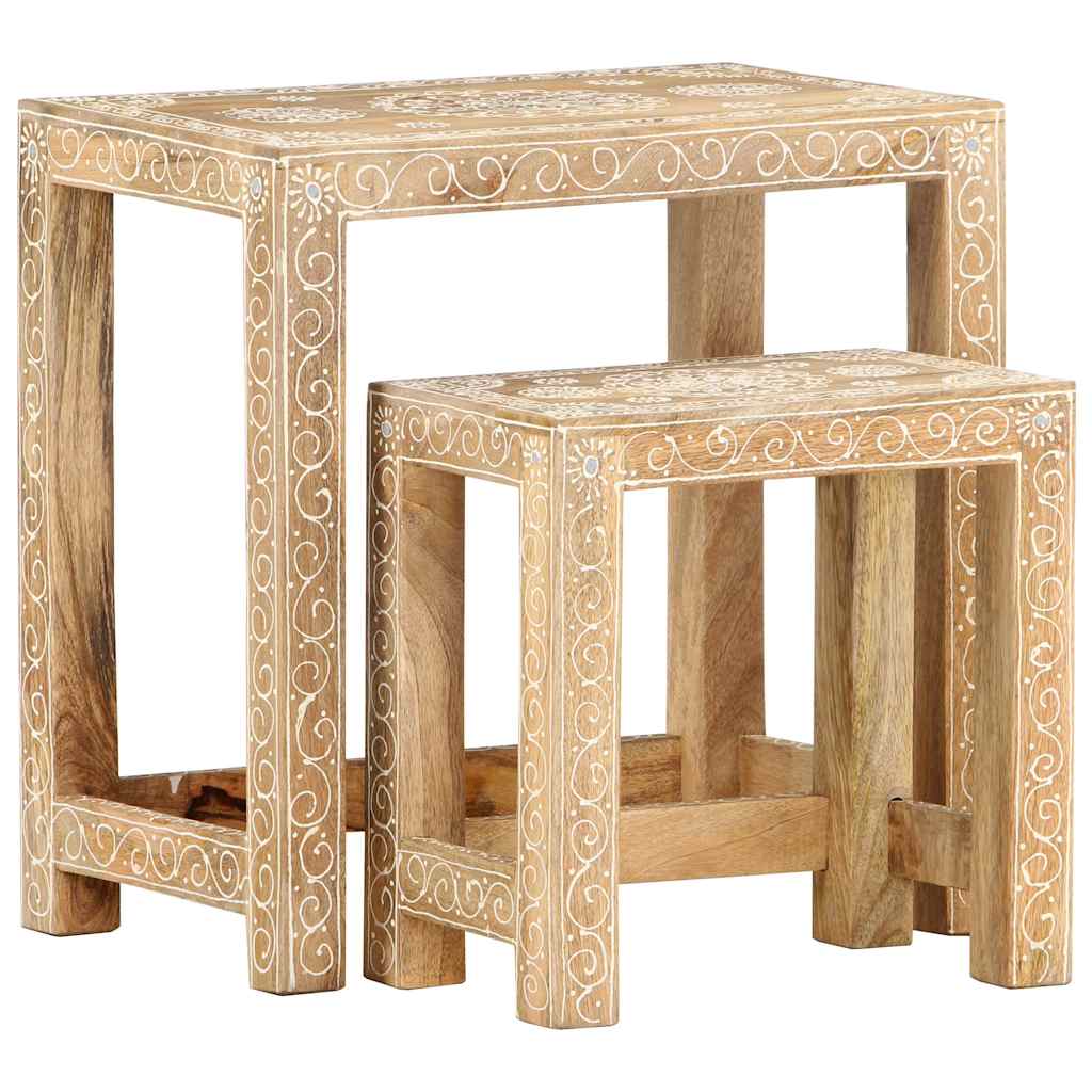 Set Tavolini da Salotto 2 pz in Legno Massello di Mango | homemem39