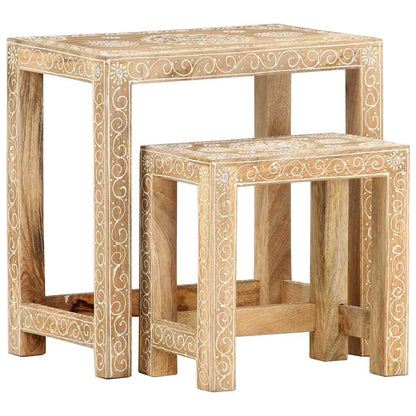 Set Tavolini da Salotto 2 pz in Legno Massello di Mango | homemem39